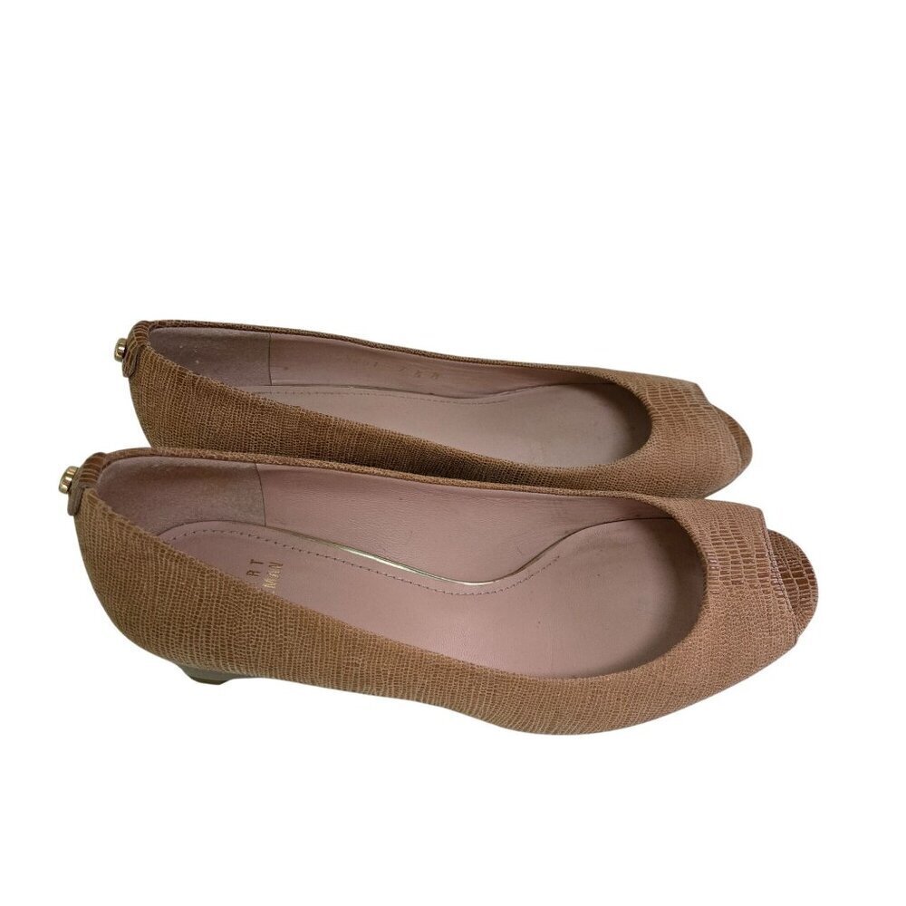 Stuart Weitzman Beige Lizard Embossed Logosavior Pumps Open Toe Size 7.5W